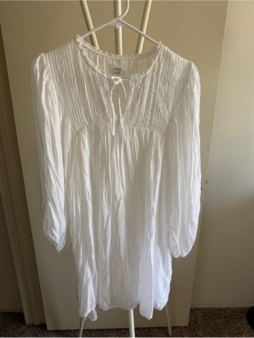 Wilfred White Pintuck Long Sleeve Peasant Dress